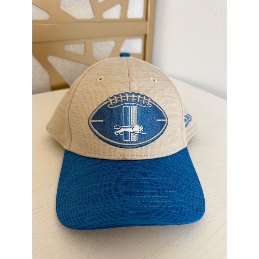 New Era 39THIRTY Detroit Lions NFL Hat Tan Blue Stretch Fit Medium Large Cap